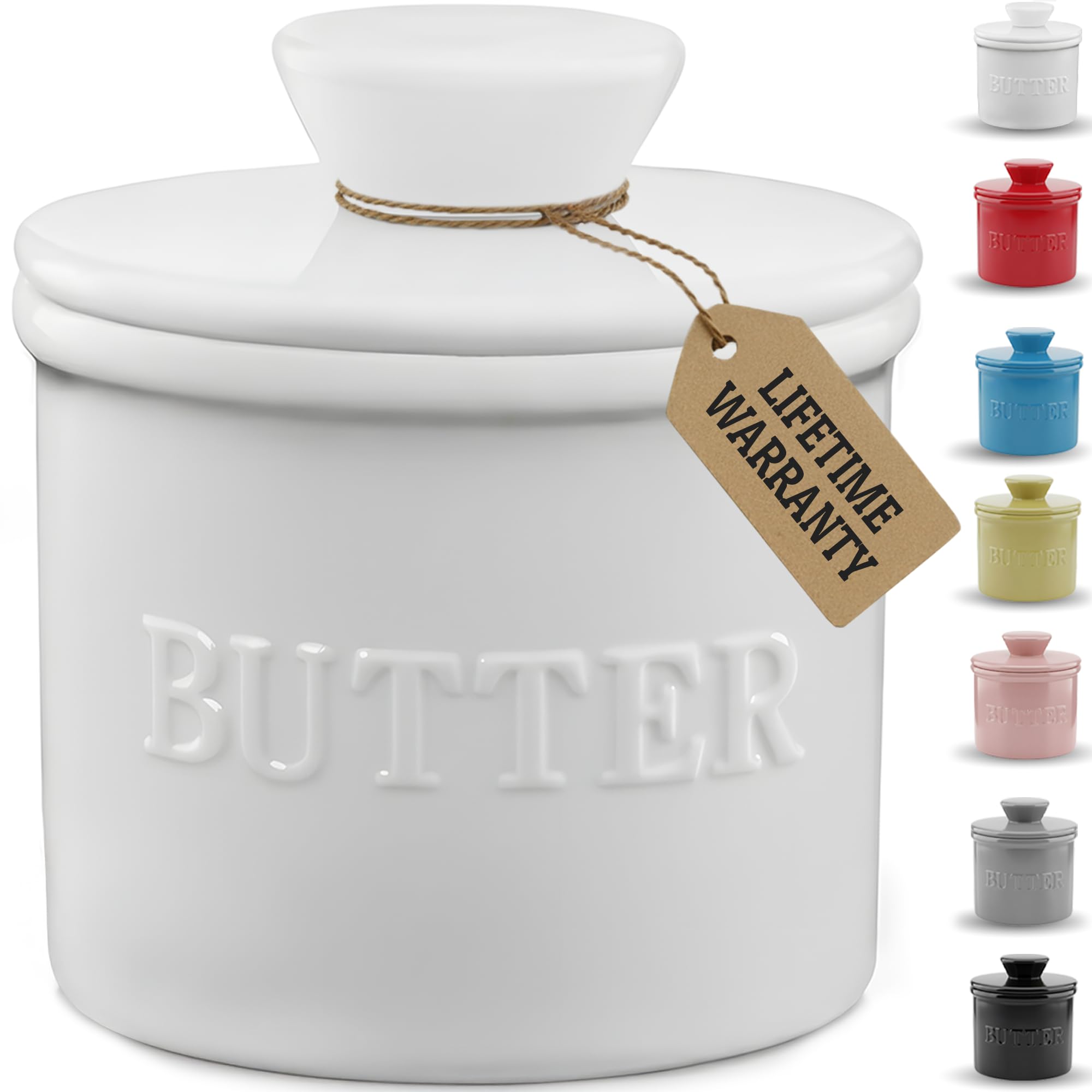 PriorityChef French Butter Crock with Lid, Keep Butter Spreadable & Fresh, Butter Keeper to Leave On Counter, French Butter Dish Perfect for Bread and Toast, Ideal Kitchen Gift, White
