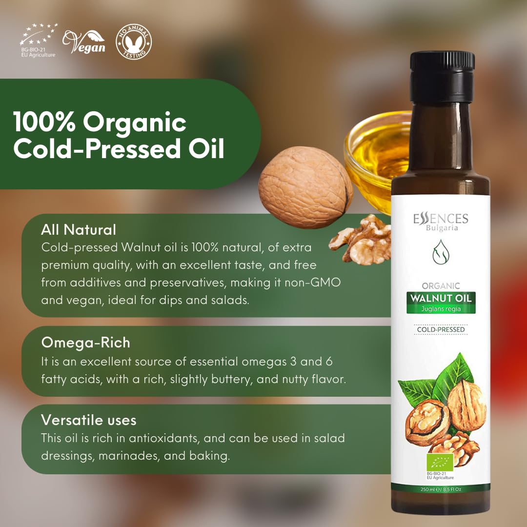 Essences Bułgaria Organiczny Olej z Orzecha Włoskiego 250 ml 100% Naturalny Tłoczony na Zimno