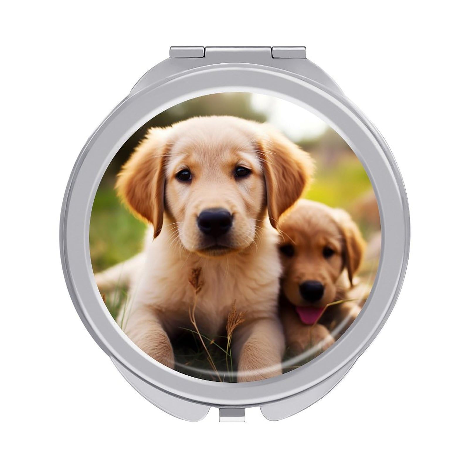 GHENBLT Cute Golden Retriever Puppy Compact Mirror for Purse Pocket Travel Makeup Mirrors Double-Sided with 1x/2x Magnification Round Handheld Mirror for Women Men Portable Mini Mirrors