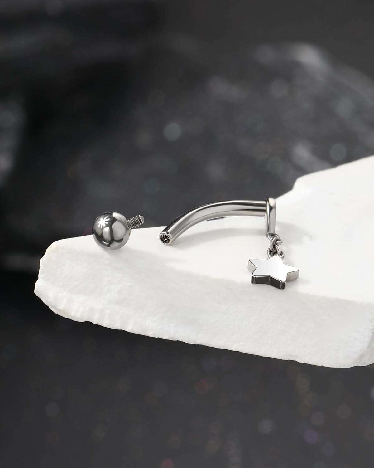 Moon and Star G23 Solid Titanium Rook Earrings 16G Dangle Eyebrow Rings for Women Eyebrow Rook Piercing Jewelry Surgical Steel Curved Barbell - Image 6