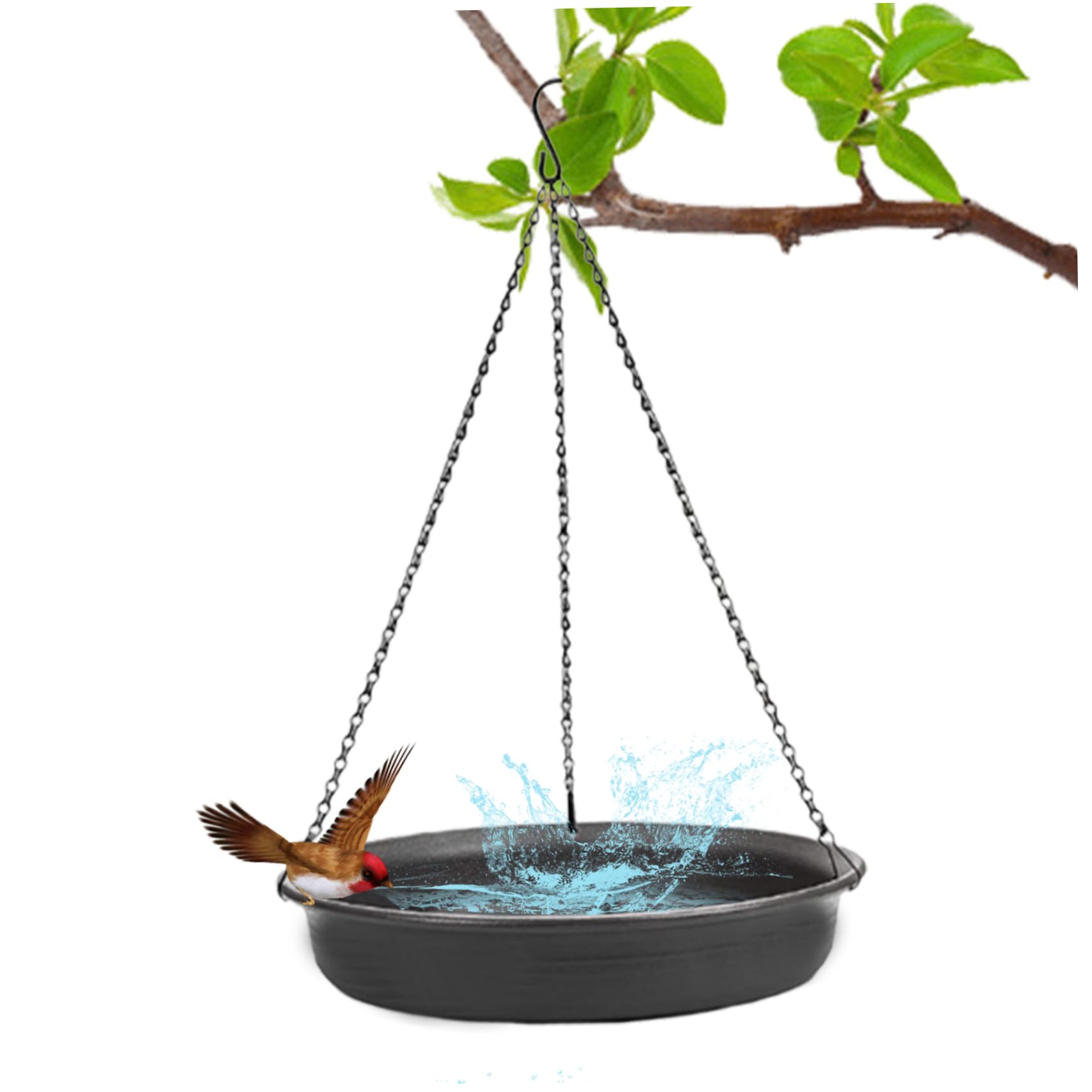 Hanging Bird Feeder for Bird Bath 8.86 Inch Wild Bird Feeder Tray for Garden Hanging Tray for Water or Seeds for Outdoor Garden, Black