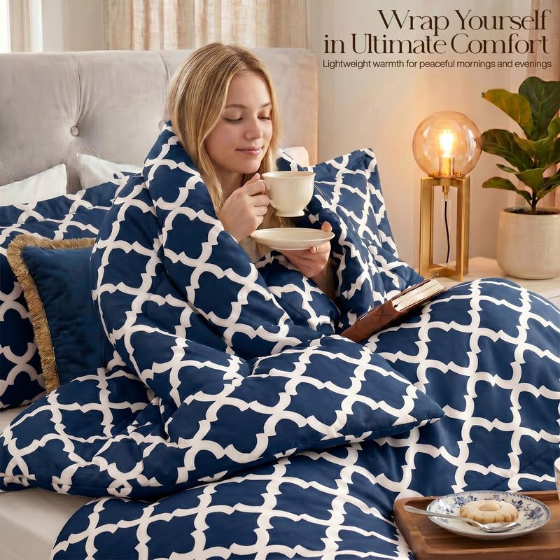 Image of Utopia Bedding 3 Pc Queen Comforter Set, Printed Comforter, Navy