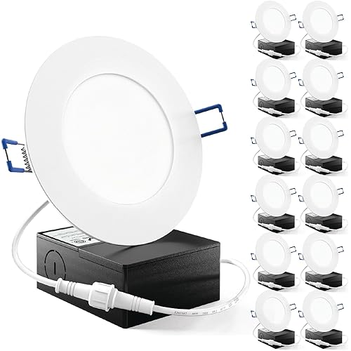Sunco 12 Pack 4 Inch LED Recessed Lights, Slim Canless Ceiling Lighting, 650 LM, 10W (60W Equivalent), 5000K Daylight, Dimmable, Wafer Thin, Ultra Thin with Junction Box ETL
