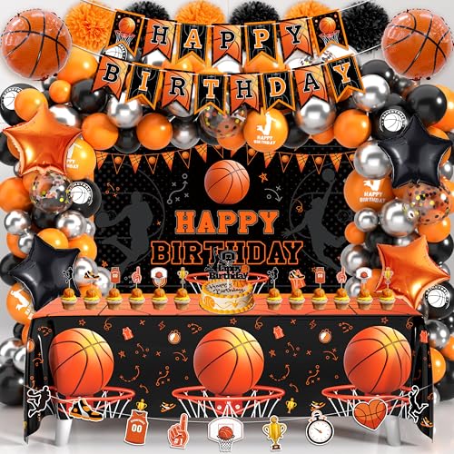 Basketball Birthday Party Decorations, Basketball Themed Party Decorations Supplies Include Balloon Arch Kit Banner Cake Topper Backdrop for Boys Sports Birthday Decor