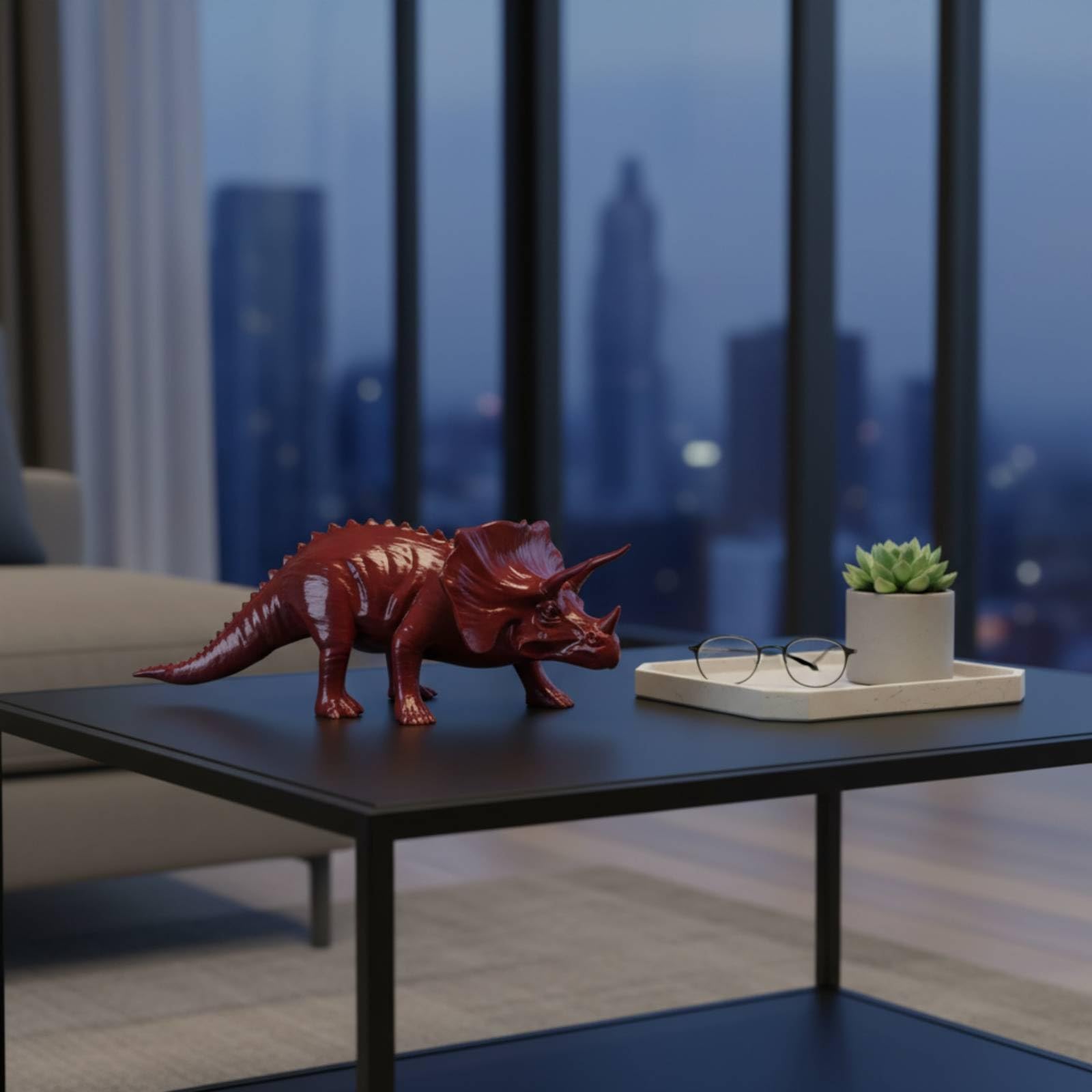 Triceratops-Figur Tischdekoration Gehörnte Dinosaurierfigur Naturgetreu Tierfigur, Schwarz