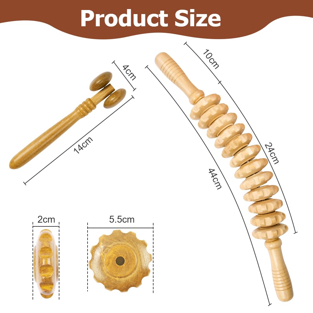 ACWOO Faszienrolle Holz, 2 Stück Faszienstab holz, Massageroller Holz, Anti Cellulite Massage Massagegerät für Muskelentspannung, Körperformung, Gua Sha Massage