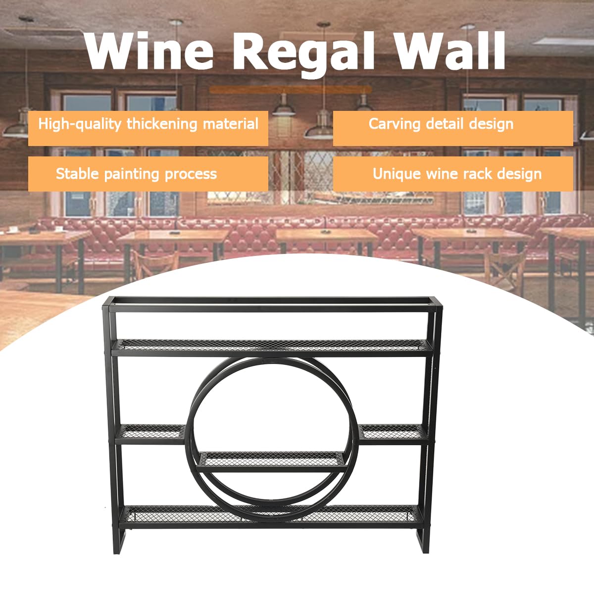 Étagère à vin murale - Étagère à verre à vin - 3 couches - Étagère en fer - Présentoir à vin - Vitrine suspendue - Support pour verres à vin - Armoire murale pour maisons, bars, cuisines, 120 x