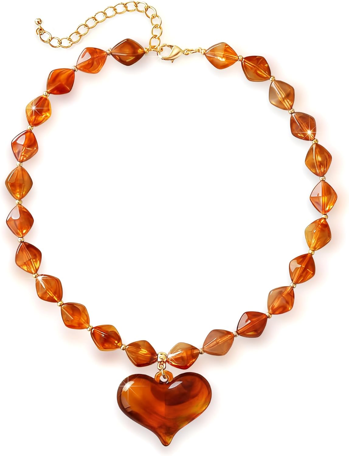 FILMOON Large Acrylic Heart Necklaces for Women Chunky Puffy Heart Pendant Necklace Exaggerated Statement Love Beaded Choker Necklace Jewelry