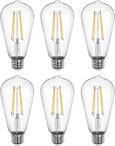 Tenergy Bombillas LED Edison vintage de 8 W, equivalente a 60 W incandescentes, blanco frío 4000 K, bombillas de filamento LED ST64 antiguas, base