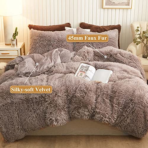 Xege Plush Shaggy Duvet Cover, Luxury Ultra Soft Crystal Velvet Fuzzy Bedding 1Pc(1 Faux Fur Duvet Cover), Fluffy Furry Comforter Cover With Zipper Closure (Queen, Khaki) #TOP1