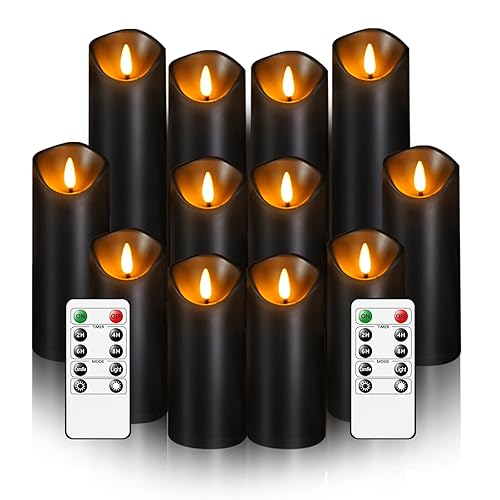 Nimiko Flameless Candles with Remote, Battery Operated Flickering Flameless Candles, LED Candles with Timer 2/4/6/8H, with Realistic LED Candles Set of 12 (D2.2 x H 5" 6" 7") (Black) - Black-12