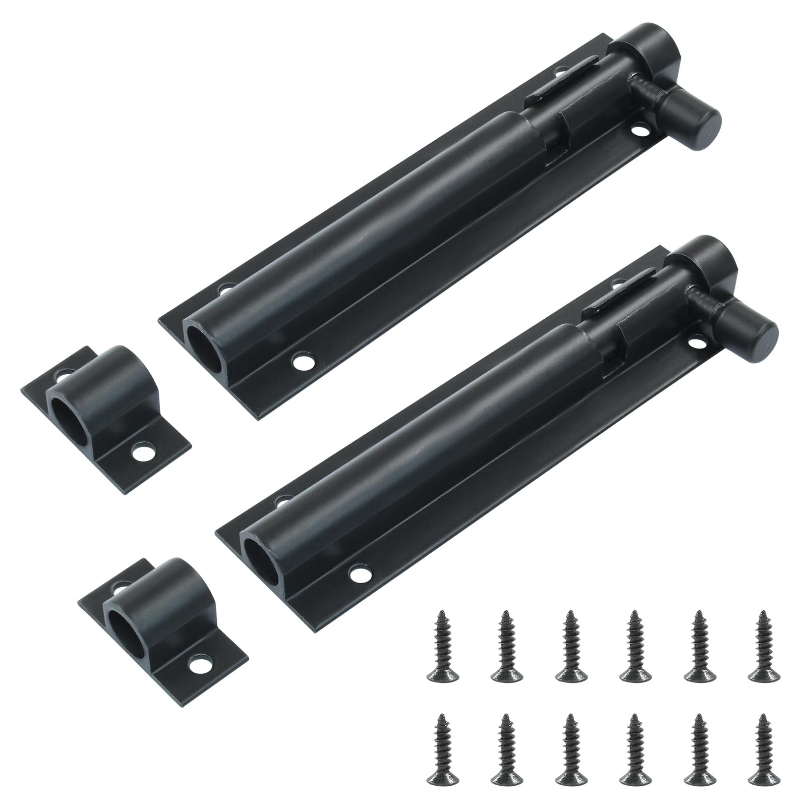 Cjueiom 2 Pack Door Lock Bolts, 4 Inch / 100mm Black Barrel Bolt Latch Heavy Duty
