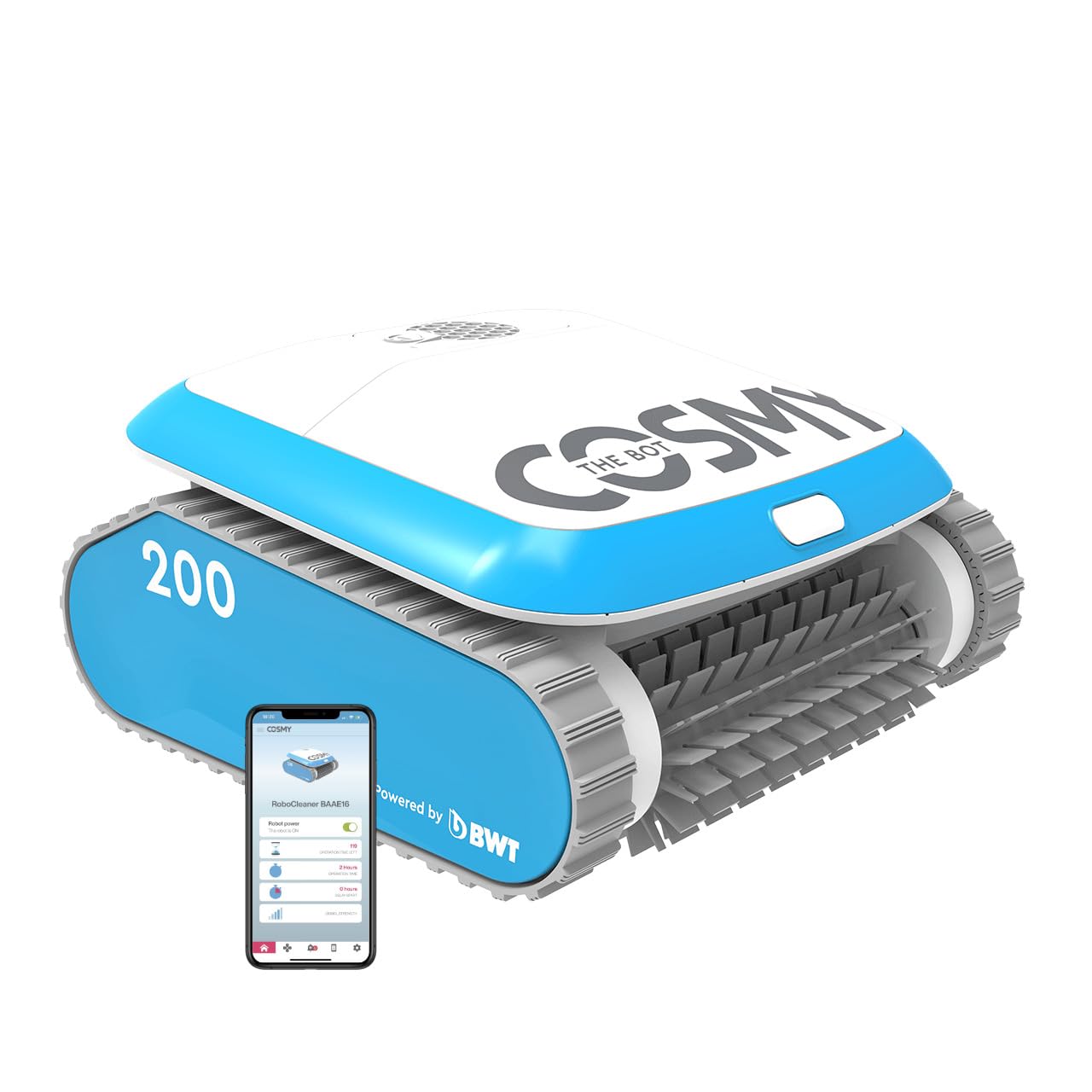 BWT Robot de Piscine Cosmy 200 | Particulièrement léger et Compact | pour Les piscines d'une Longueur allant jusqu'à 10 m | Nettoyage fiable du Fond | avec Commande par Application