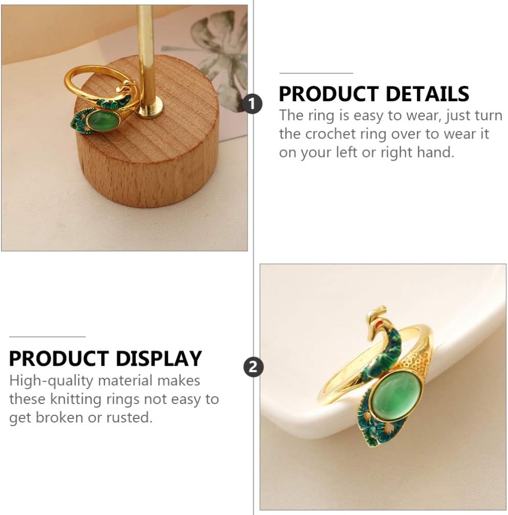 EXCEART Adjustable Peacock Crochet Ring Yarn Guide Knitting Thimble Finger Guard for Crochet and Knitting Crafts 2 Pack