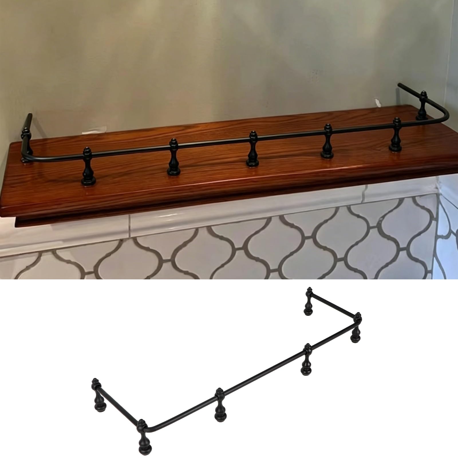 DJPHOFS Flexible Display Shelf Railing Bar Post Minimalist, Tipping Rails for Shelves Black, Decorative Cabinet Storage Safety Easy Installation(49cm/19.3in)
