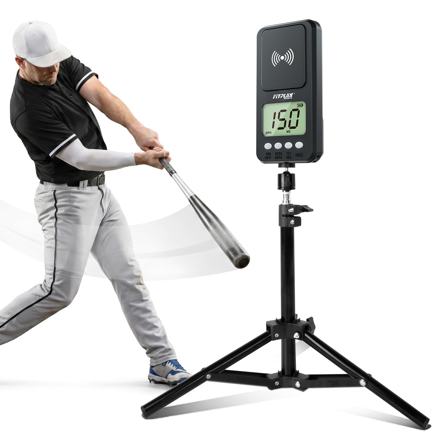 Pistola radar da baseball girevole con treppiede, display LCD trasparente, pistola radar per misurare il pitching/swing, sensori di velocità portatili o a mani libere, attrezzatura da allenamento per