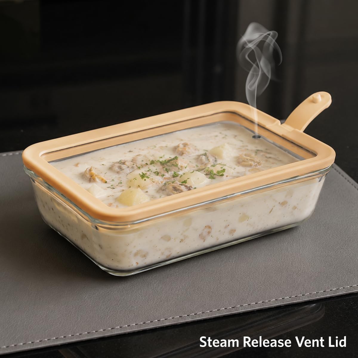Glad Glass Food Storage Containers, Set of 3 - Airtight Vacuum Sealed Steam Vent Lids - Rectangular Borosilicate Glass Dishes with Ombre Green Lids - Assorted Sizes for Meal Prep & Leftovers, Brown