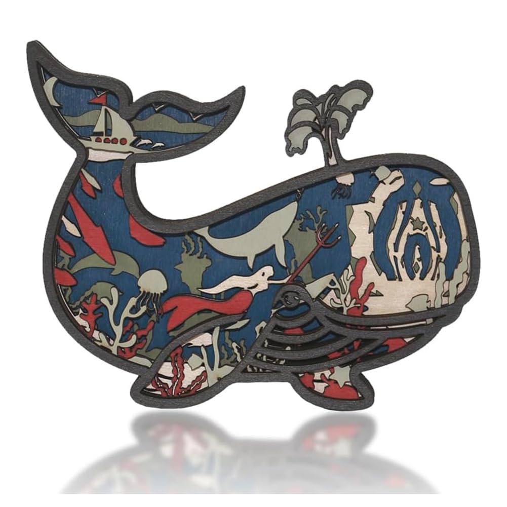CTRLZS 3D Wooden Animals Carving Whale Art Decor Wall Sculpture Figurine Ocean Crafts Silhouette Ornament Art
