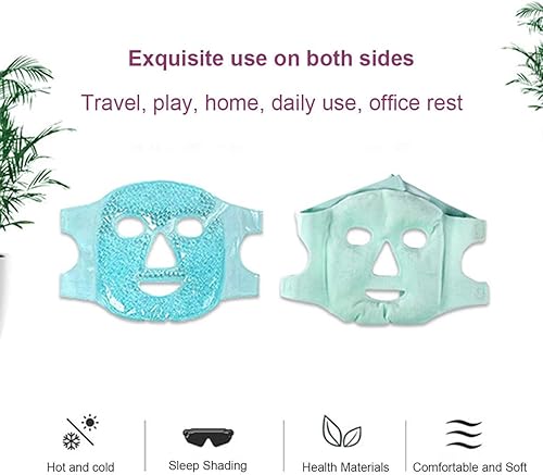 Miniatura 2 de Mascarilla facial caliente y fría con cuentas de gel, almohadilla de hielo de gel flexible de cara completa, paquete facial reutilizable de compresa