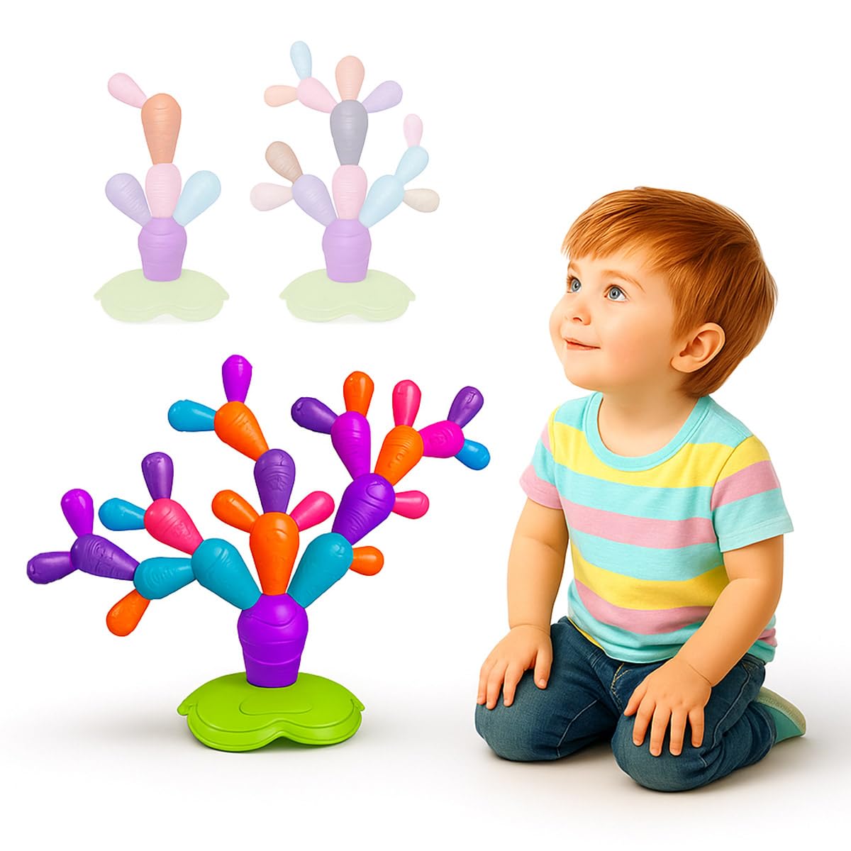 koolbitz 31 Pcs Magnetic Cactus Stacking Toy for STEM Building Blocks, Creative Educational Independent Learning Fine Motor Skills Sensory Game for Toddlers Boys and Girls Gift for kids ages 6+ years