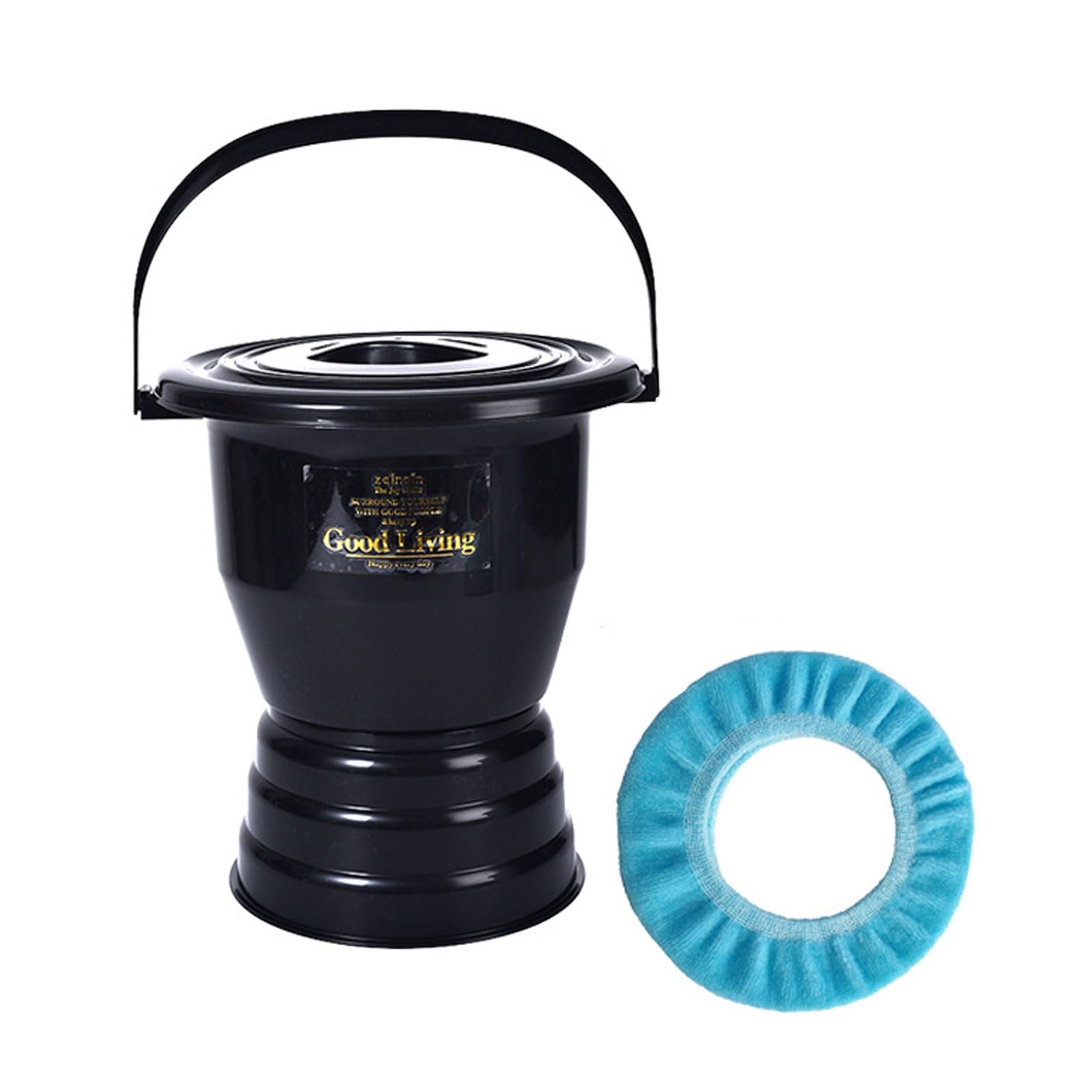 Urinal Bottle, Chamber Pot Bedpan Urinal with Toilet Seat, Urine Pots Bucket with Lid Handle Portable Potty for Women Men Elderly(Black,27.5cm)