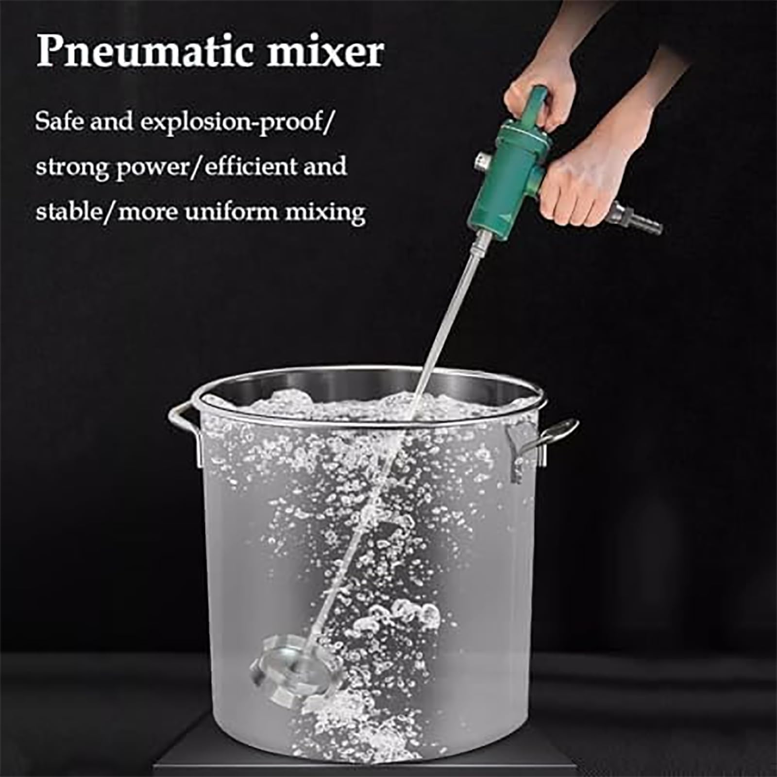 Mezclador de pintura neumático portátil, máquina mezcladora de mano con control de velocidad ajustable, diámetro de impulsor de 11 cm, palo de 60 cm para una mezcla eficiente