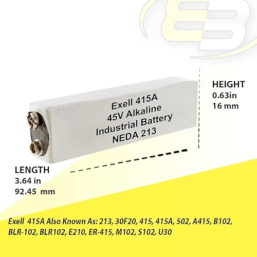 Miniatura 7 de Exell Battery Batería alcalina 415A 45V NEDA 213 compatible con reemplazos 213, 30F20, 415, 415A, 502, A415, B102, BLR-102, BLR102, E210, ER-415,