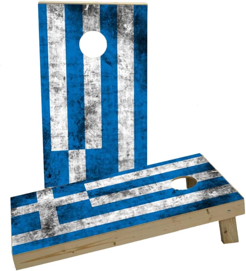 Worn National (Greece) Flag Custom Cornhole Board Game Set