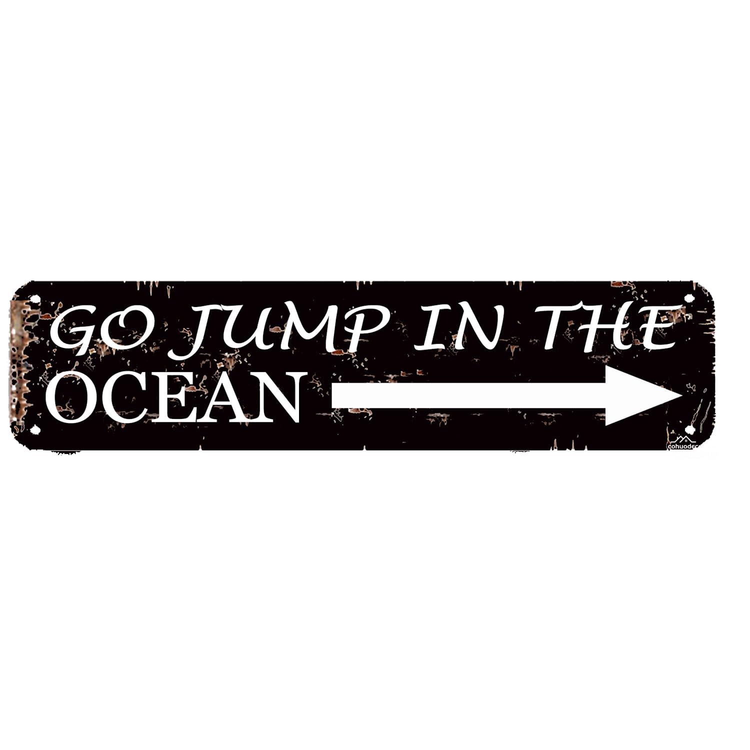Go Jump in The Ocean Metal Sign - Vintage Nautical Wall Decor for Beach House,Coastal,or Rustic Home - 4x16 Inch Outdoor/Indoor Tin Sign