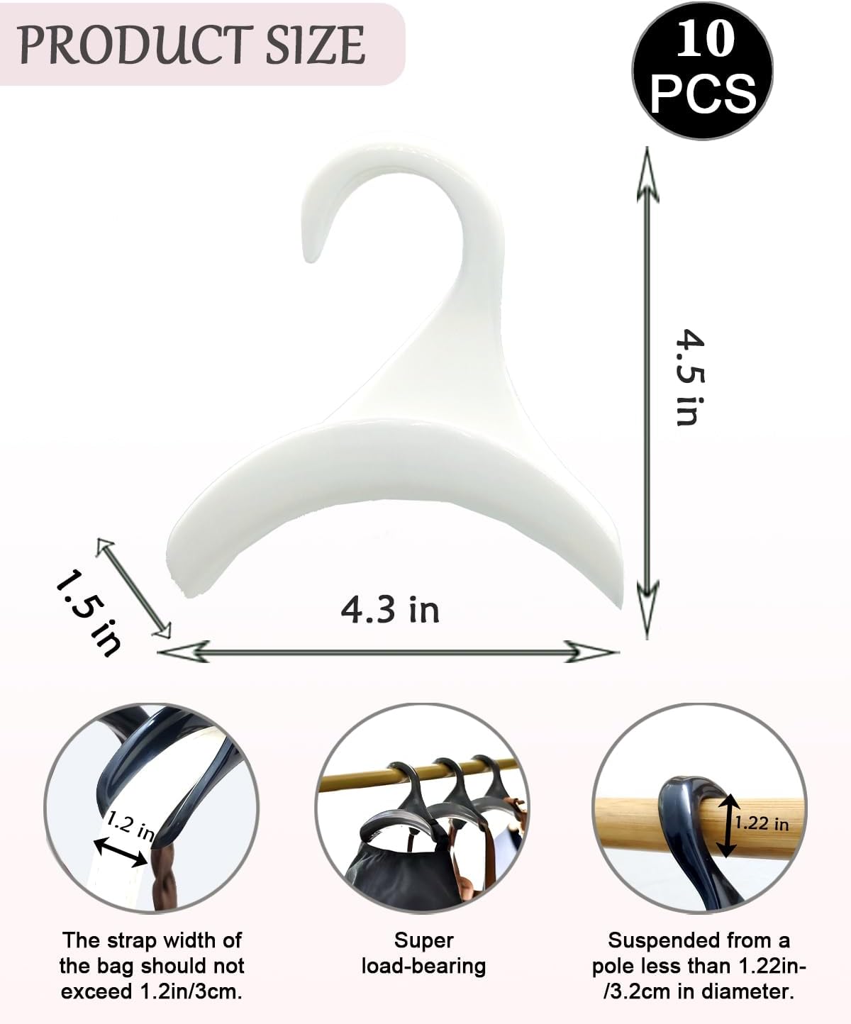 Bag Hanger for Closet, Purse Holder White Backpack Hanger Hook for Organizer Storage Purses Tote Bag Backpacks Handbags(10 Pack) - Image 3