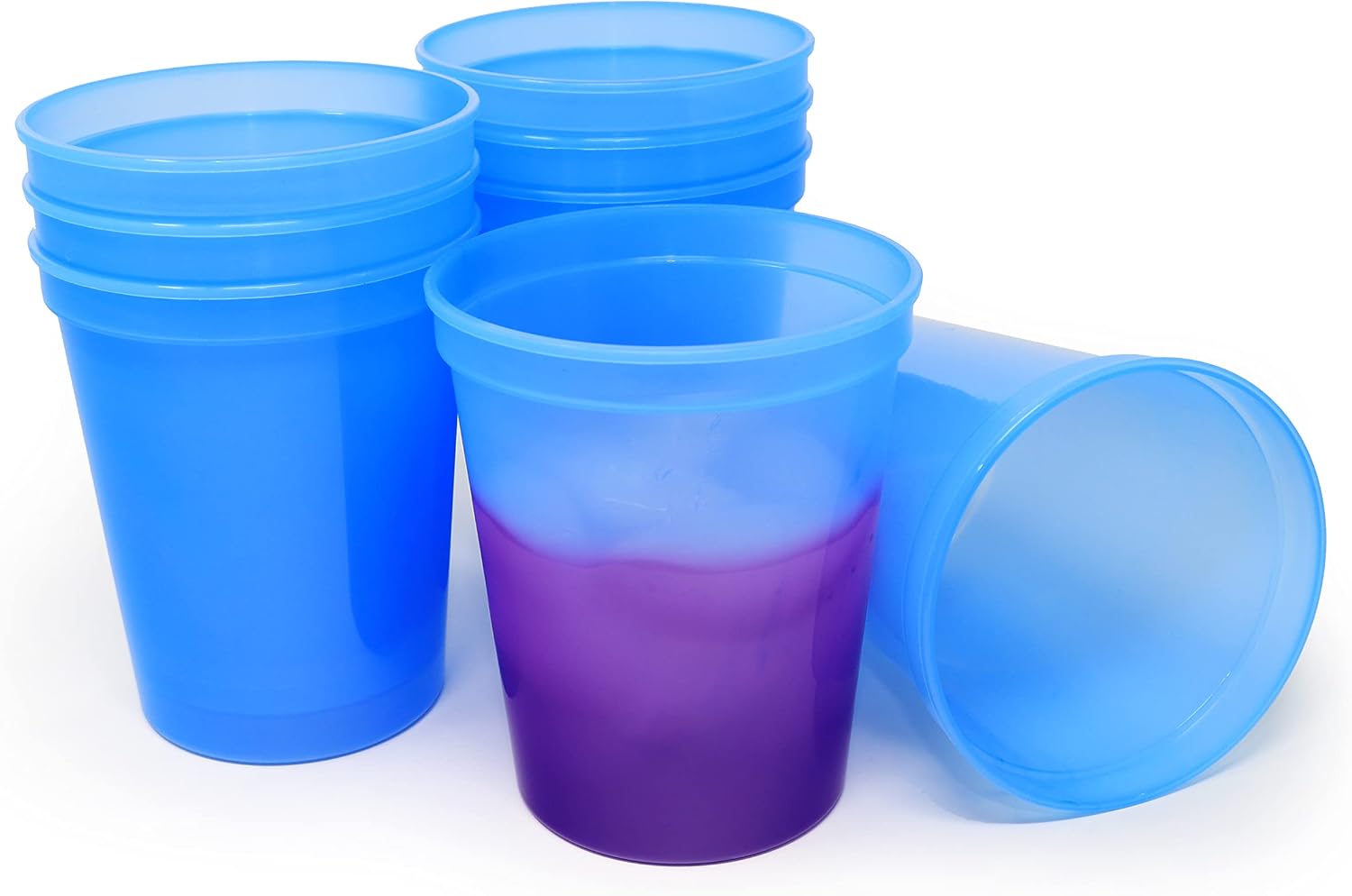 Rolling Sands 16 oz. Reusable Plastic Stadium Cups, 8 Pack, Made in USA, BPA-Free Dishwasher Safe Color Changing Tumblers, Blue To Purple