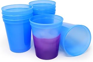 Rolling Sands 16 oz. Reusable Plastic Stadium Cups, 8 Pack, Made in USA, BPA-Free Dishwasher Safe Color Changing Tumblers, Blue To Purple