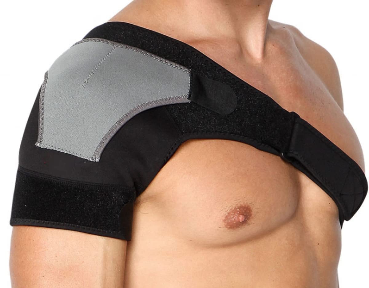 serveuttam Shoulder Support Belt for Men and Women|Shoulder Support for Rotator Cuff, Dislocated AC Joint, Labrum Tear, Shoulder Pain, Shoulder Compression Sleeve (Black&Grey) Neoprene, Pain Relief