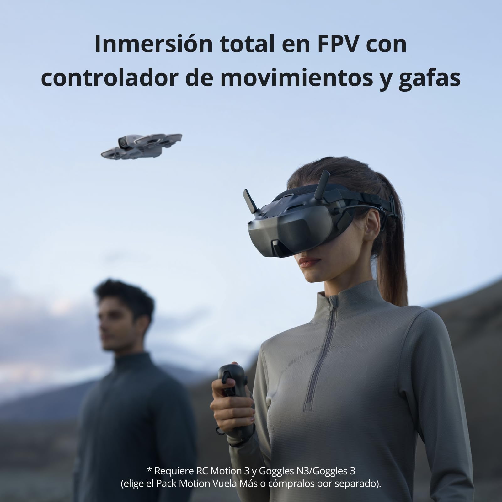 DJI Neo Motion Fly More Combo avec accessoires polyvalent, Mini Drone avec caméra 4K, drone autonome 135g, fonction follow me, démarrage manuel, suivi de scène ai avec RC - N3 et 3 batteries