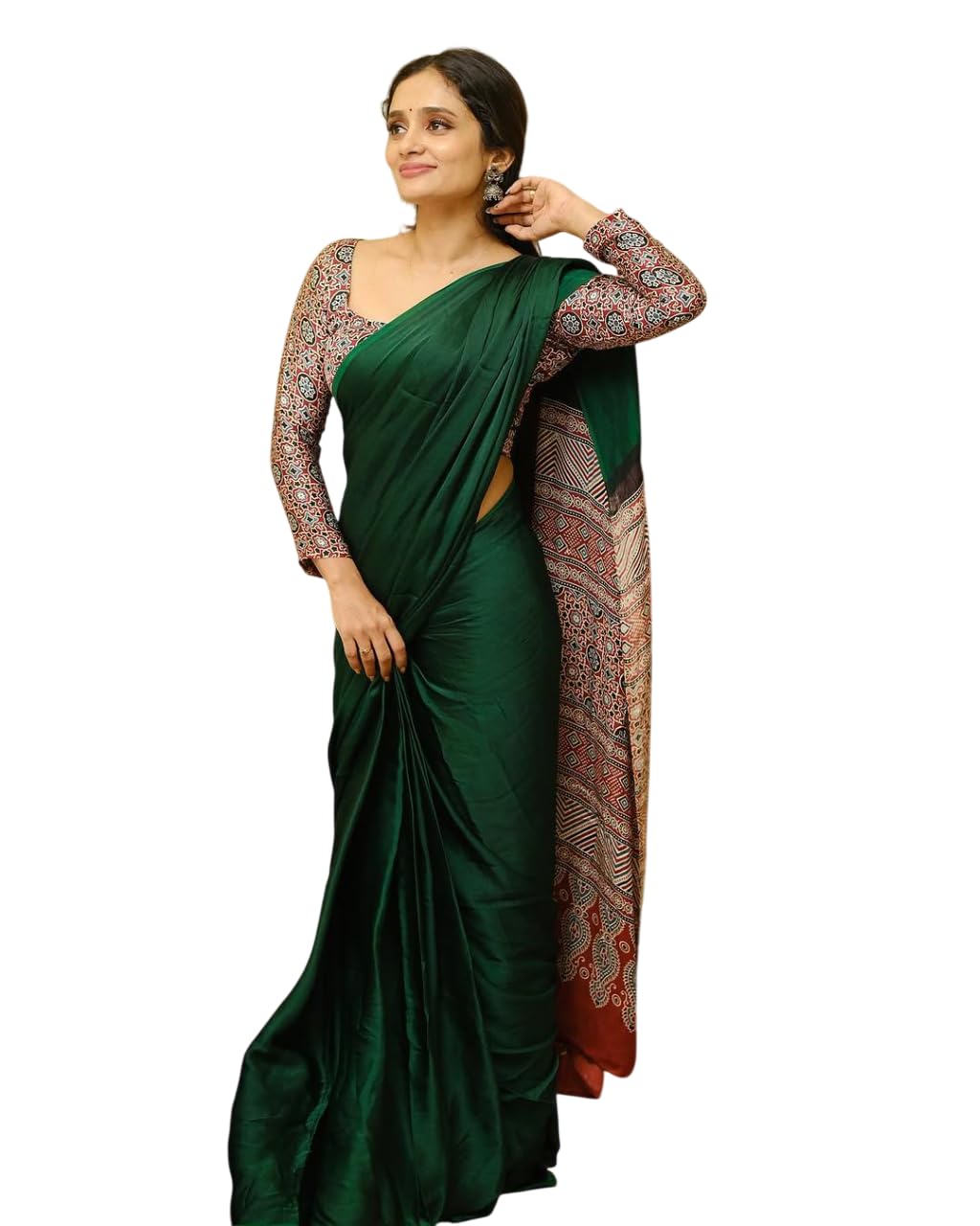 TUSHANA Ajrakh Printed Modal Silk Saree Geometric Floral Design Pallu And Blouse Piece - Review, Price and Buying Guide