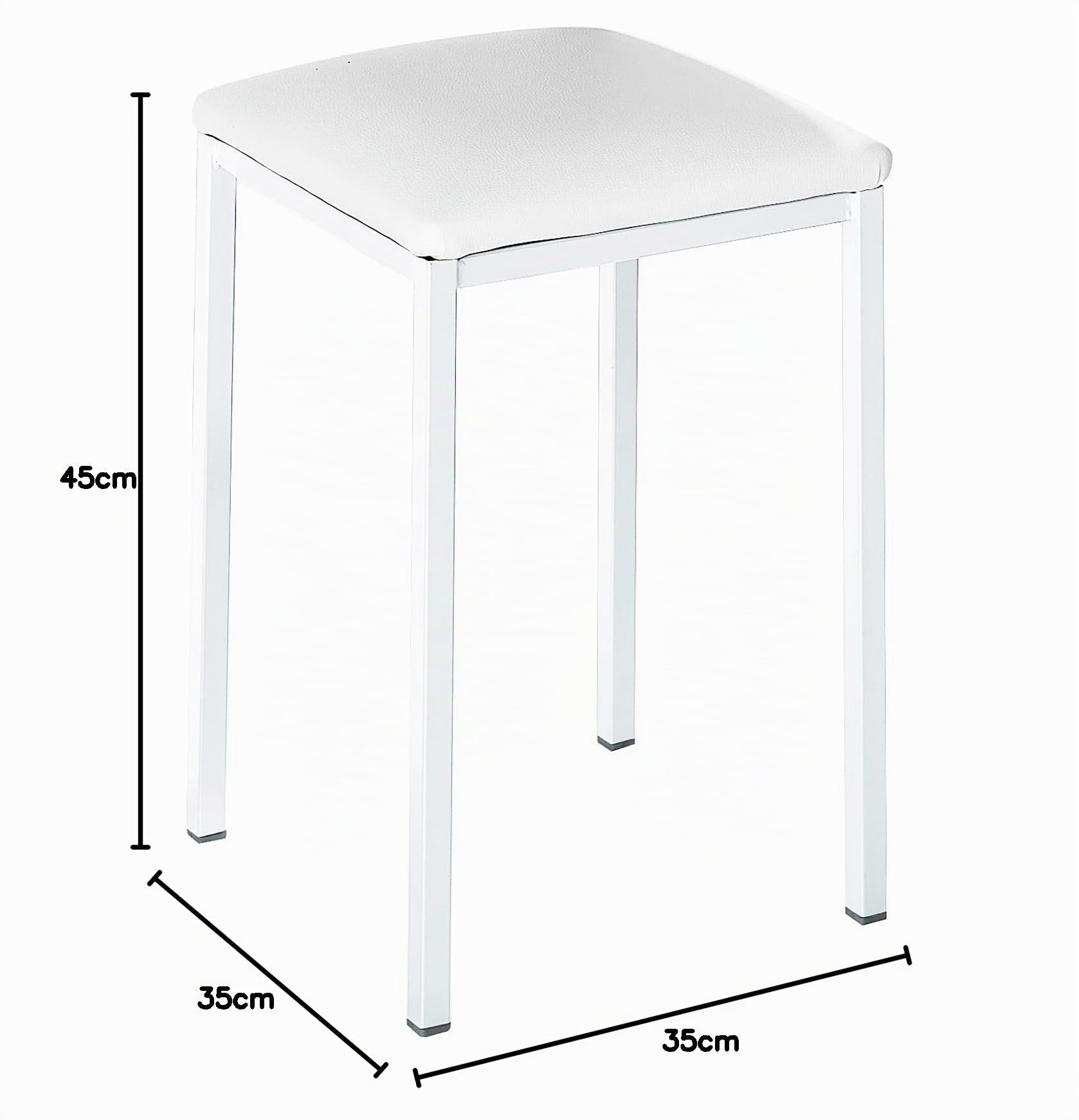 ASTIMESA TACUBL Dos Taburetes de Cocina Modelo Cuadrado Polipiel Blanco Estructura de Metal Blanco, Altura de Asiento: 45 cms