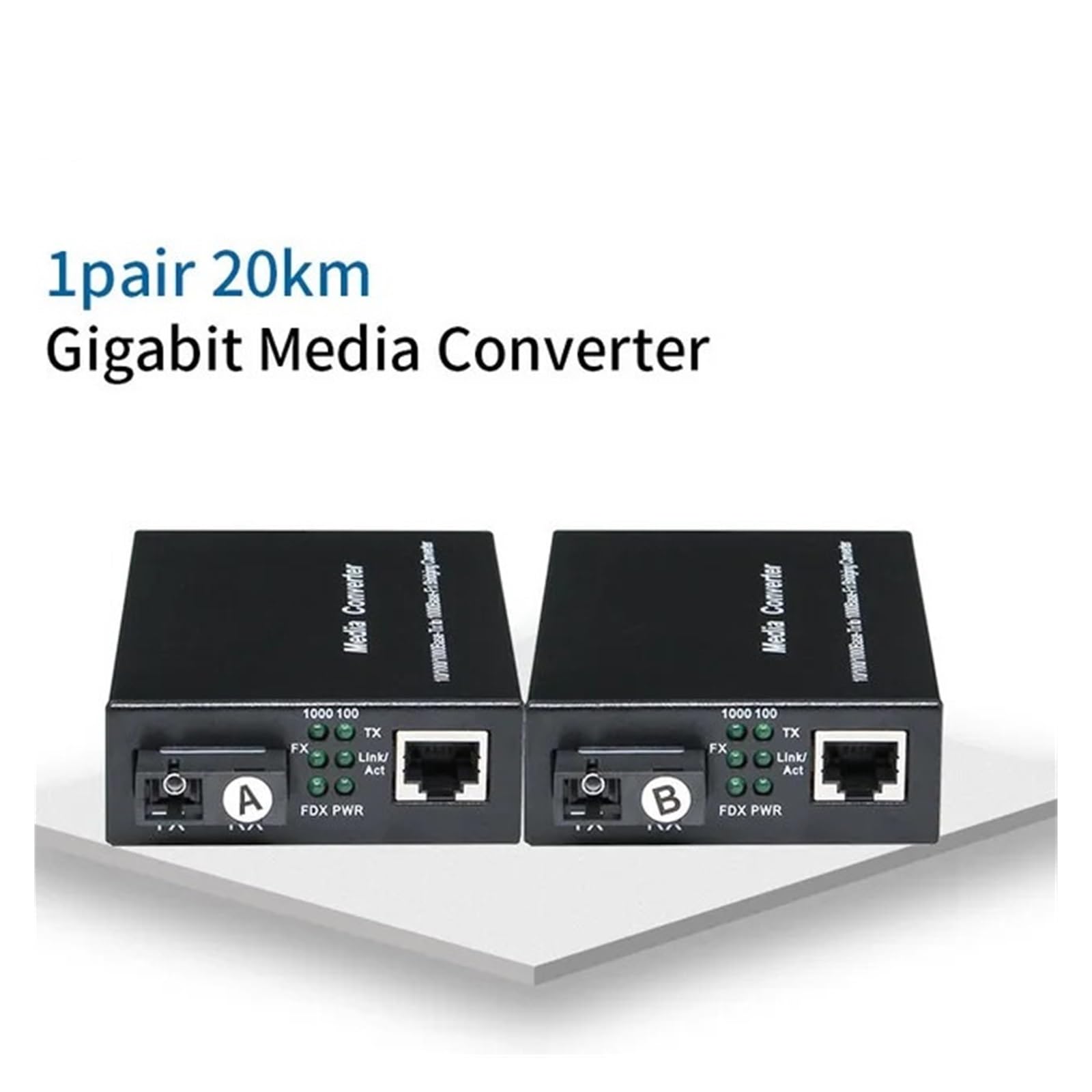 Convertisseur Gigabit 20/40 km Fibre Optique vers RJ45 monomode, commutateur Ethernet émetteur-récepteur Fibre Optique 10/100/1000 mètres(1pair 1G1E 20km)