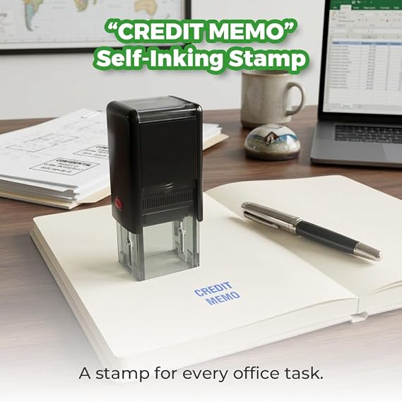 Square Credit Memo Self Inking Rubber Stamp (Blue Ink)