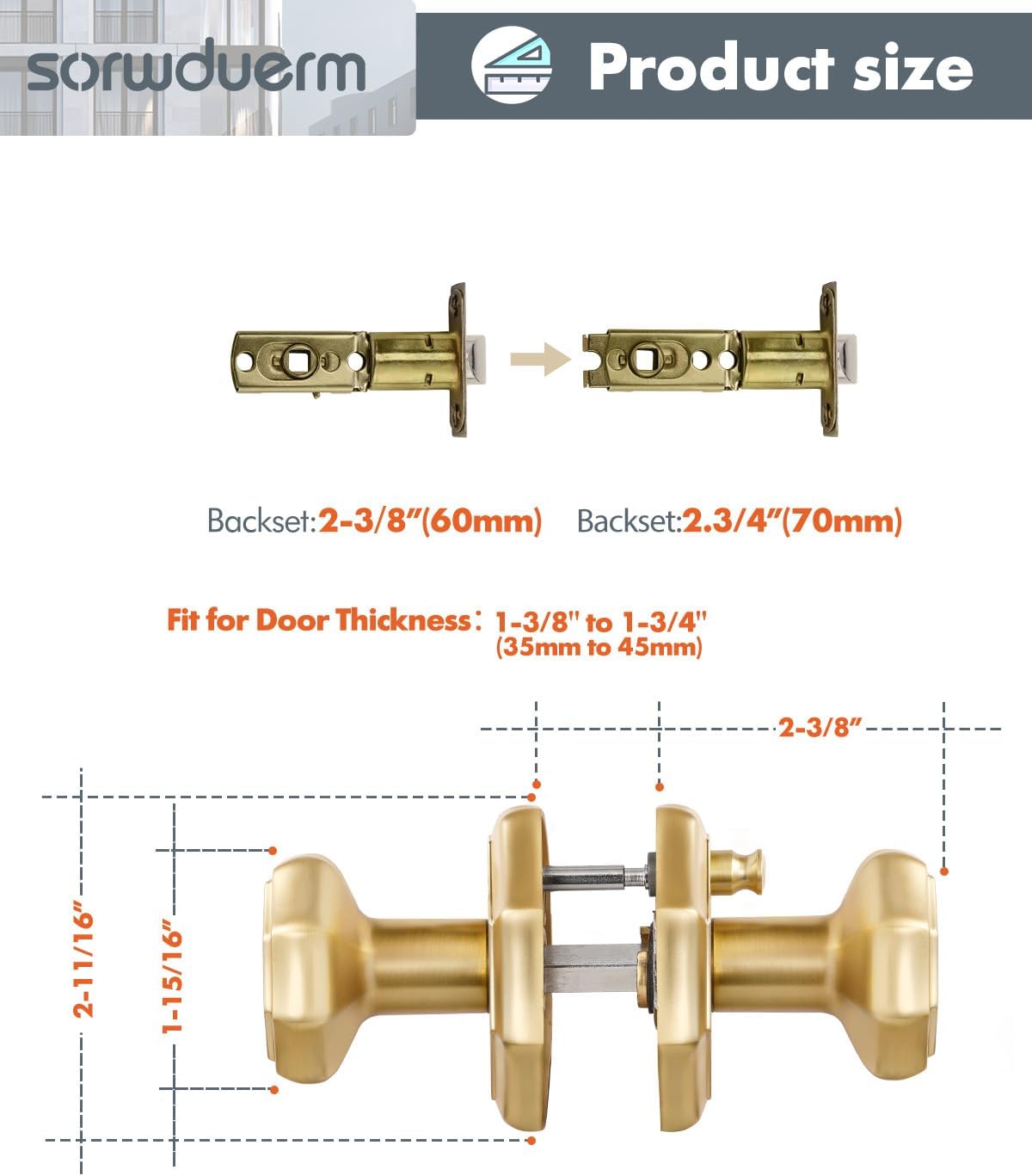 2 Pack Brushed Gold Privacy Door Knobs Satin Brass Octagonal Interior Closet Hallway Interior Vintage Door Knob