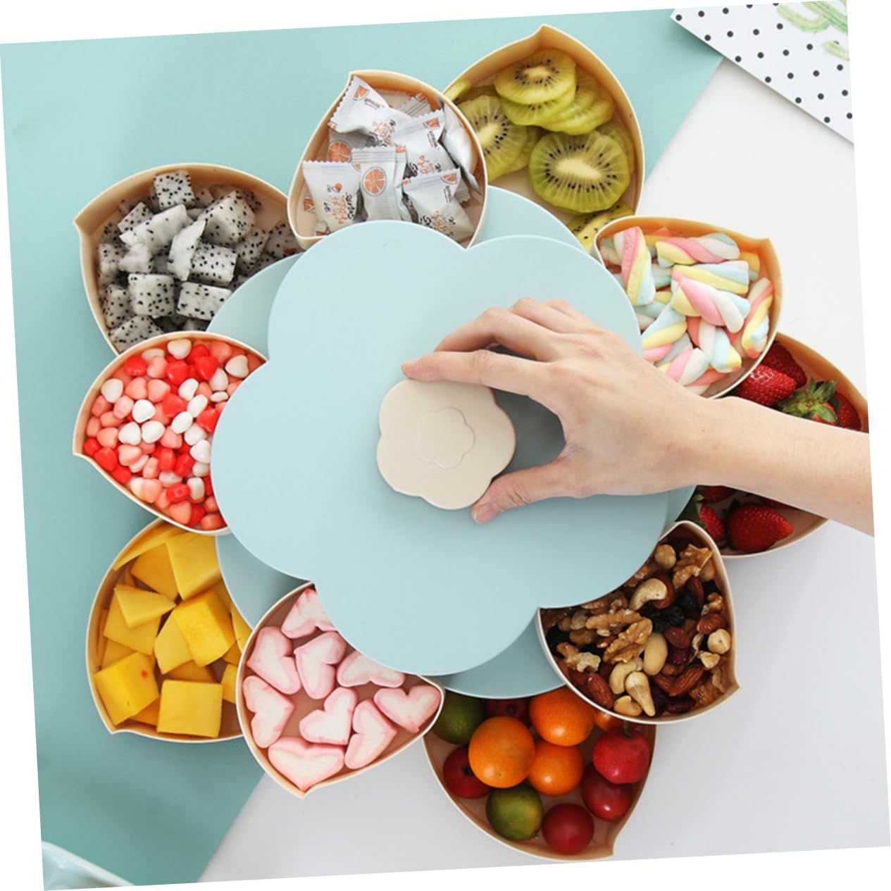 Vassoio Rotante Doppio per Frutta, Vassoio per Snack, Scatola di Caramelle a Forma di Fiore per antipasti, Frutta Sea, Frutta Sea per spuntini da Festa, Piatto da Portata