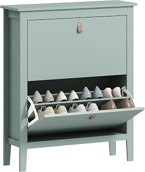 HOMCOM 2 Drawer Shoe Cabinet Flip Doors 14 Pairs 80 x 24 x 95.5 cm Green