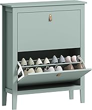 HOMCOM Shoe Cabinet 14 Pairs, Narrow Shoe Rack with 2 Removable Drawers, Adjustable and Removable Shelves, Modern Style for Hallway and Entryway, 80 x 24 x 95.5 cm, Green