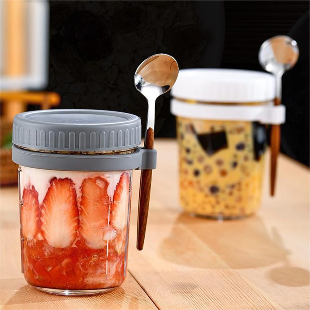 Mukudlt 4 Stück Overnight-Oats-Behälter mit Deckel und Aus Glas zum Aufbewahren Von Salaten, Joghurt, Pudding, Usw. Küche, Haushalt & 