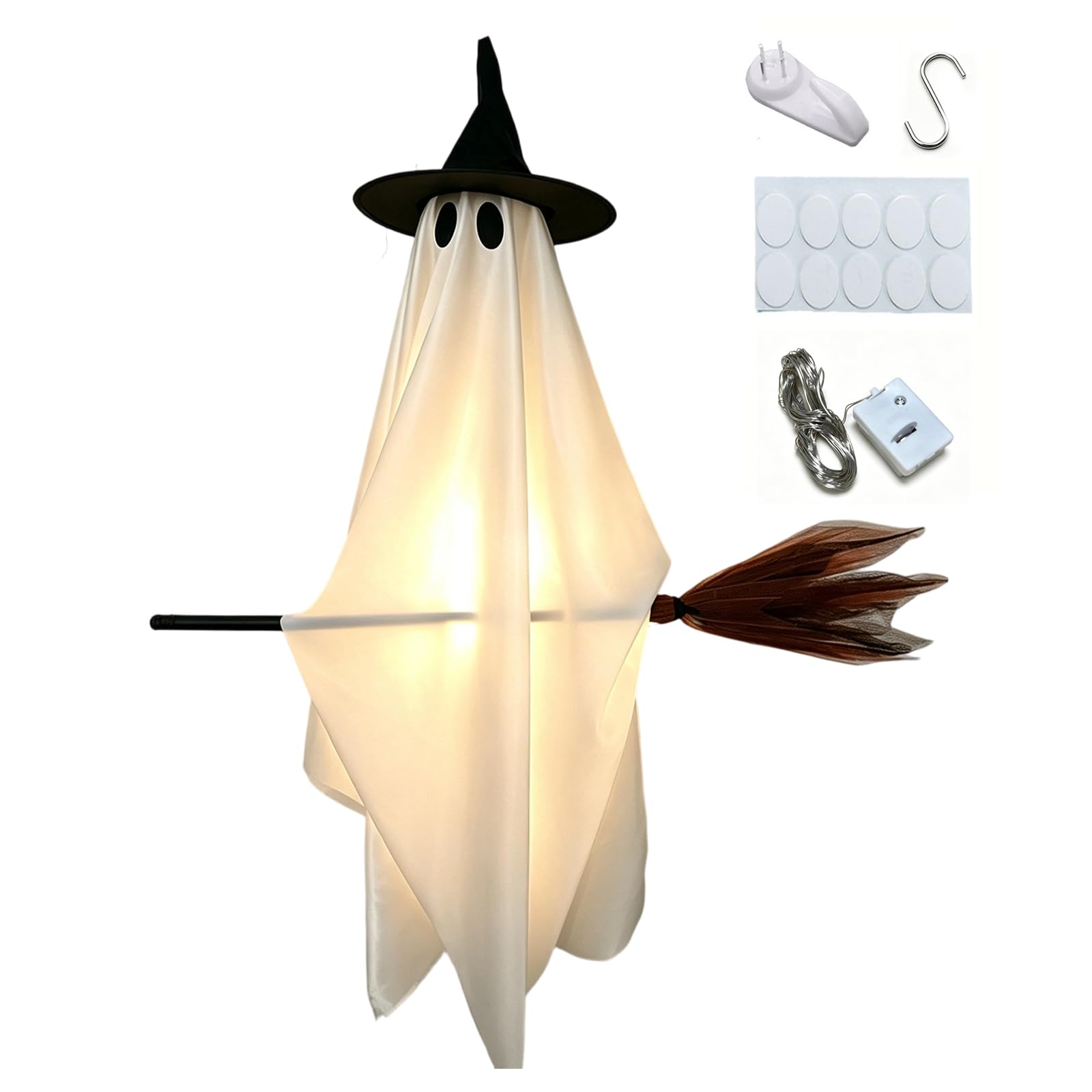 Kexpery Hanging Ghosts On Brooms with Warm Lights (Style 2)