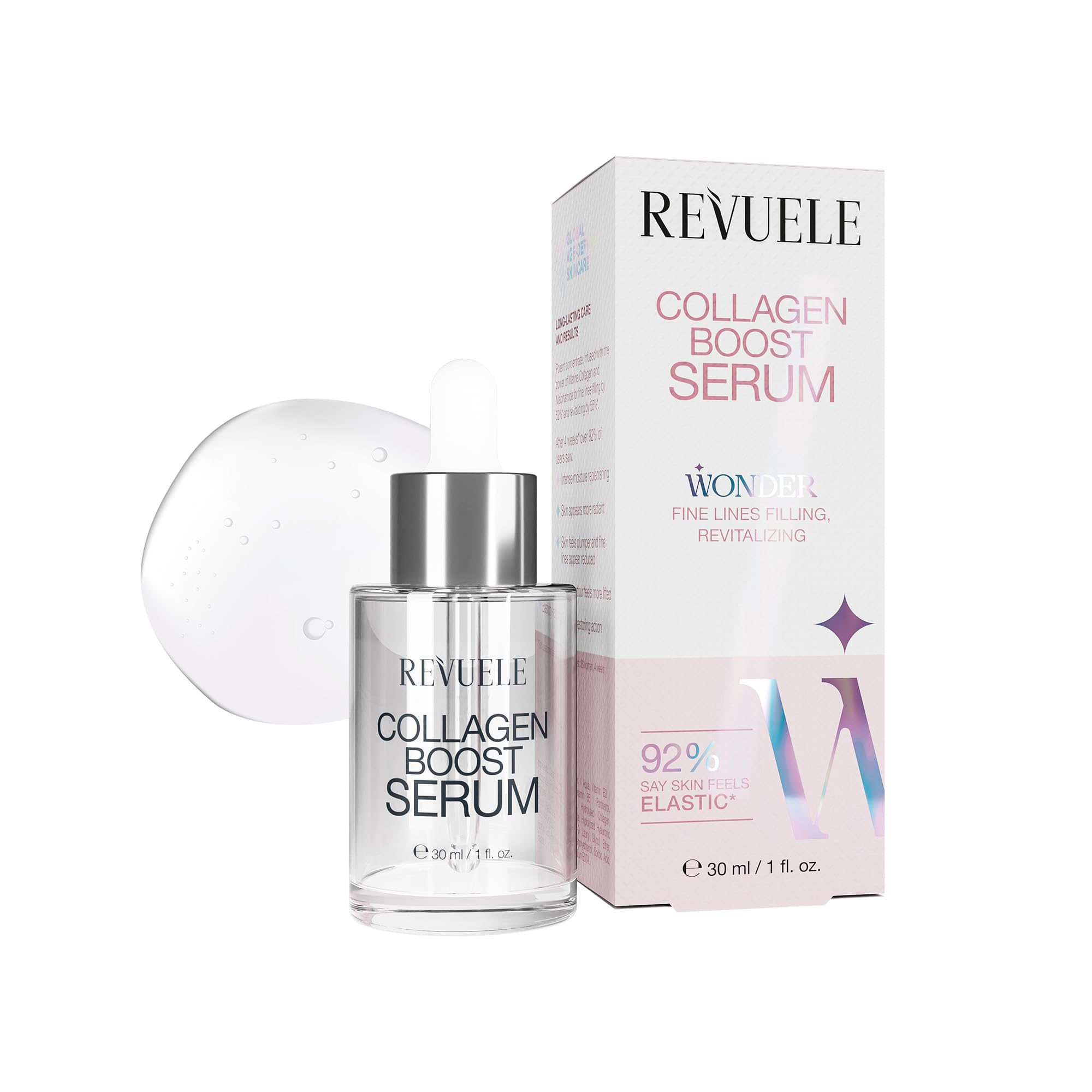 REVUELE Wonder Collagen Boost Siero - Siero Potenziante al Collagene, Rinnova, Leviga Linee Sottili e Rughe, Migliora Elasticità e Pelle Radiosa, 30 ml