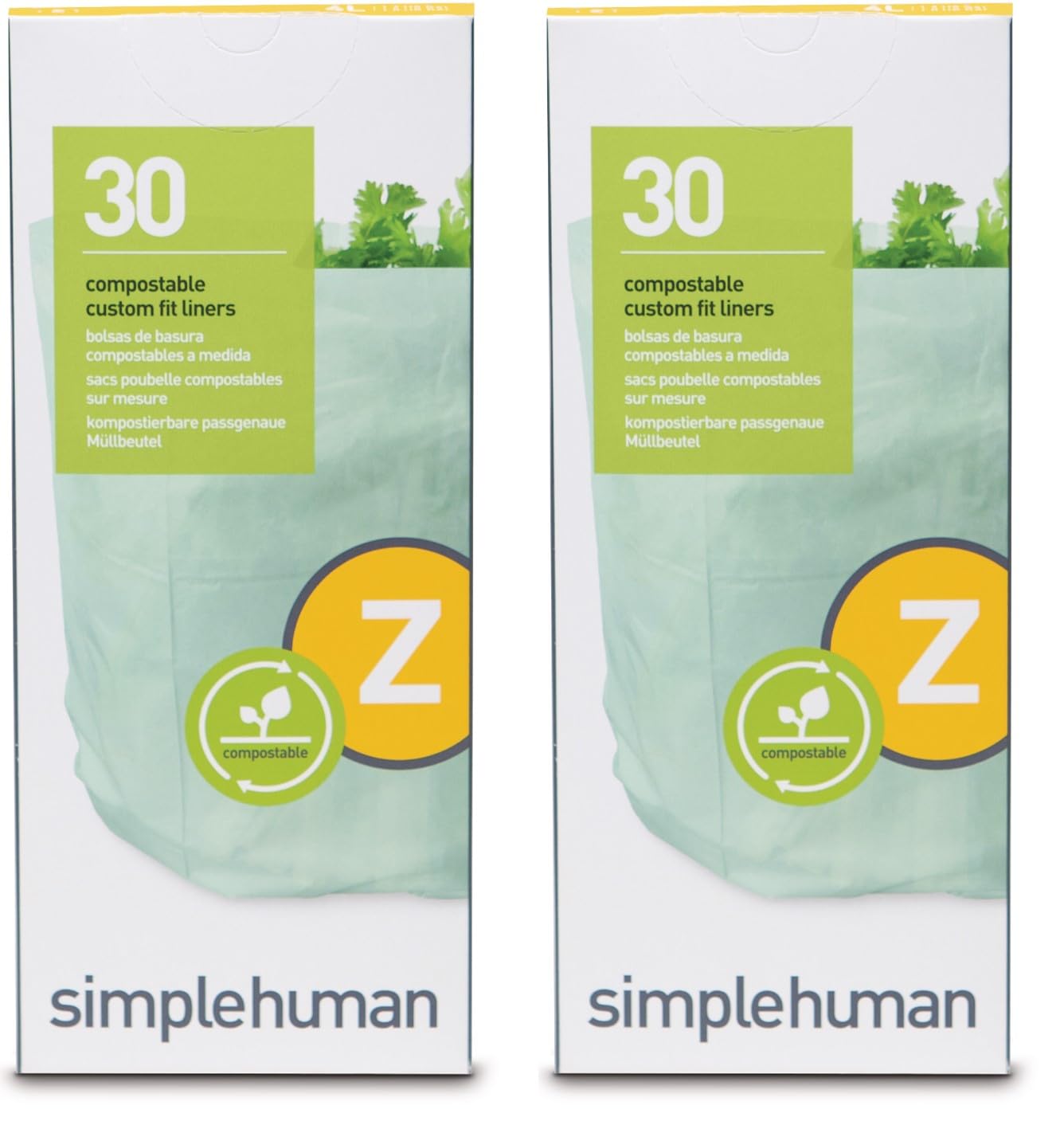 simplehuman Code Z 60 Count Genuine Custom Fit Liner Dispenser Pack, Compostable Trash Bags