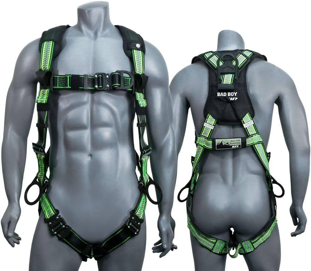 AFP Fall Protection PremiumSafety Harness, Vented & Padded Shoulder, Legs and Back, 3 D-Rings, Tongue Buckle