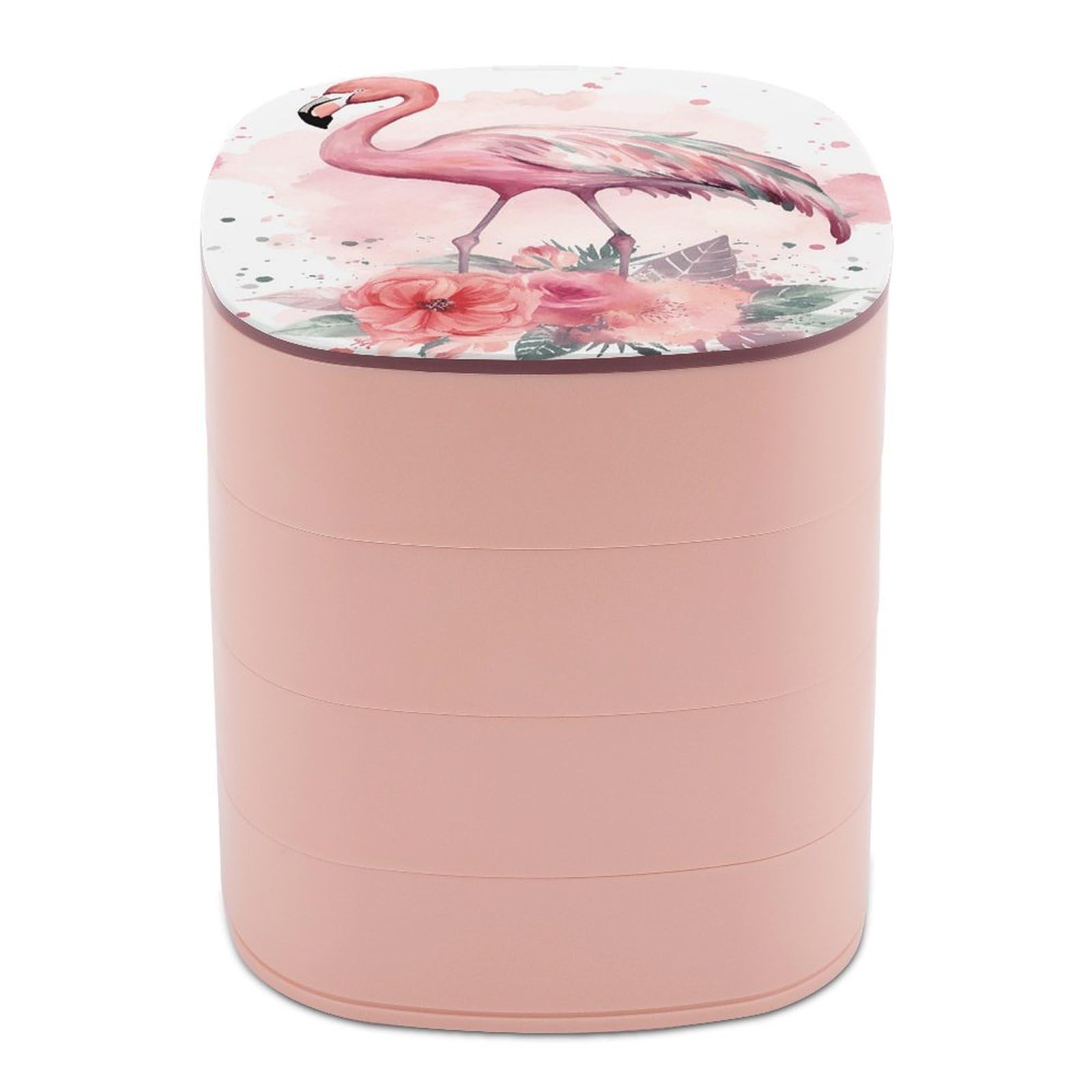 VstaDank Vintage Boho Flamingo Florals Jewelry Box 360° Rotatable Jewelry Organizer 4 Layers Jewelry Case with Lid Fashion Portable Earring Holder for Bracelets Rings Bracelets Vanity