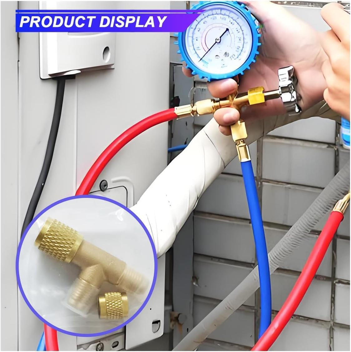 Brass HVAC Tee Adapter 1/4" SAE with Swivel Connector
