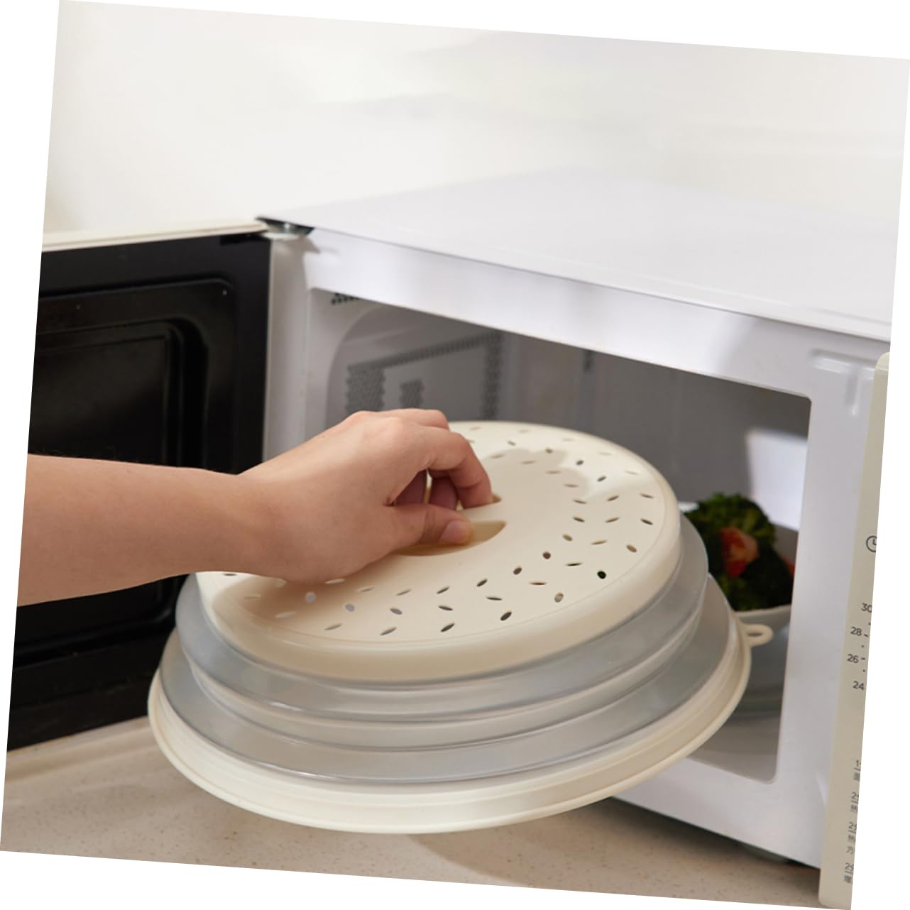 SECFOU Copertura Antischizzi per Microonde in Pp Riutilizzabile 4 Pezzi Facile Stoccaggio per Cucina, Protezione Alimenti Resistente al Calore Colore Casuale